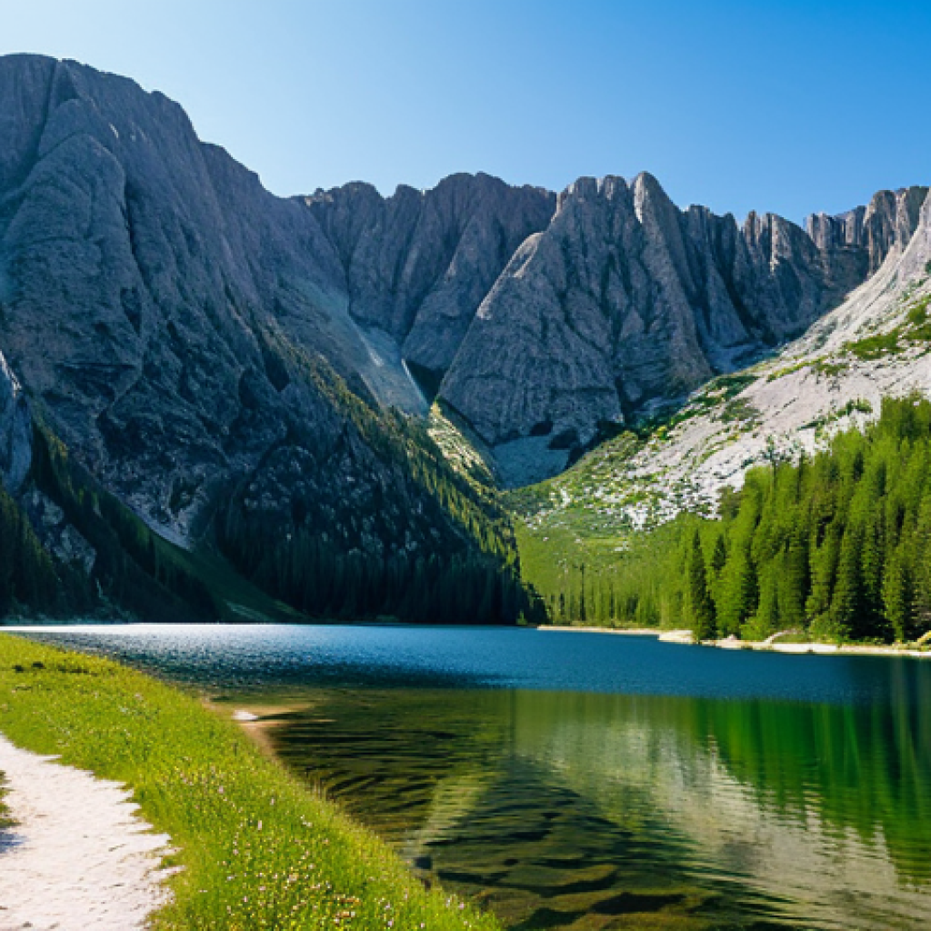 Black Lake Scenic View**

"A serene view of Black Lake (Crno Jezero) in Durmitor National Park, surrounded by dense pine forests and towering cliffs, reflecting the clear sky, fully clothed hikers visible on the lakeside trail, appropriate attire, safe for work, perfect anatomy, natural proportions, professional landscape photography, high quality, family-friendly, modest, appropriate content."

**