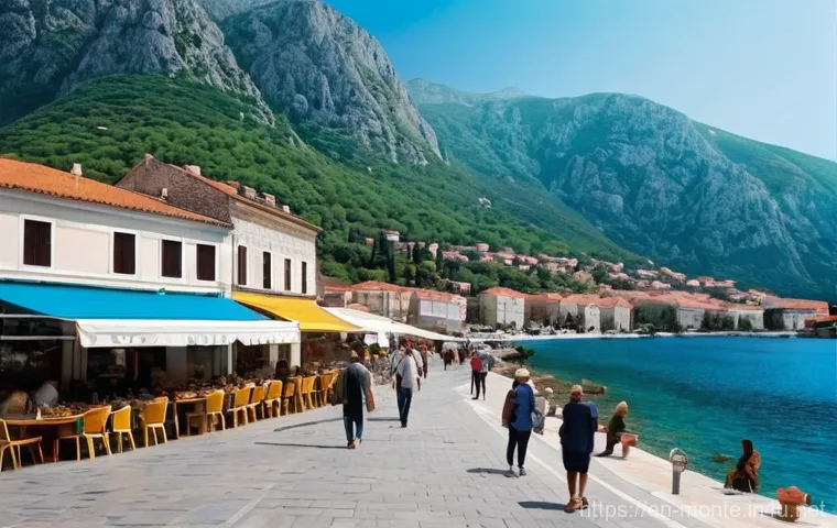 몬테네그로 경제 위기 사례 - **Prompt:** A vibrant, panoramic view of a bustling Montenegrin coastal town, reminiscent of Kotor o...