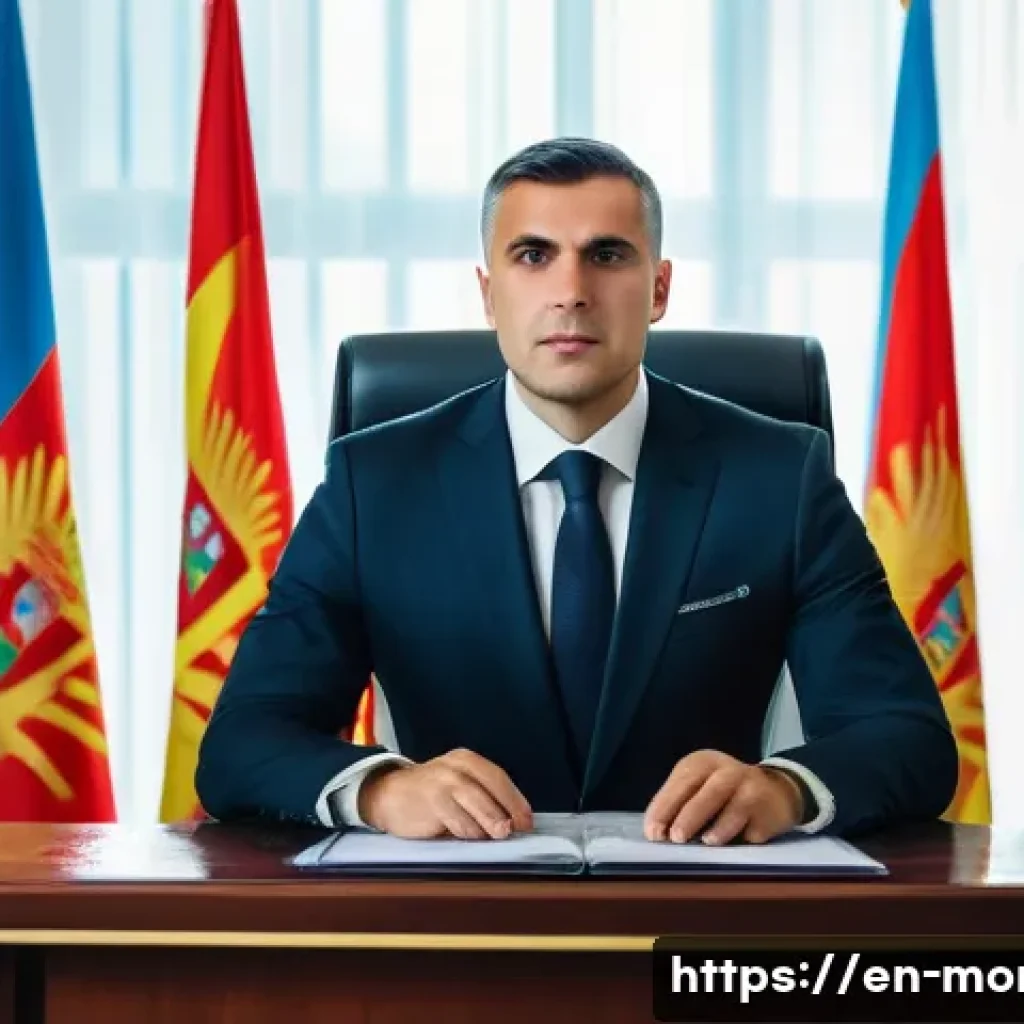 몬테네그로 출신 정치인 - A distinguished Montenegrin political leader standing confidently in a modern government office, dre...