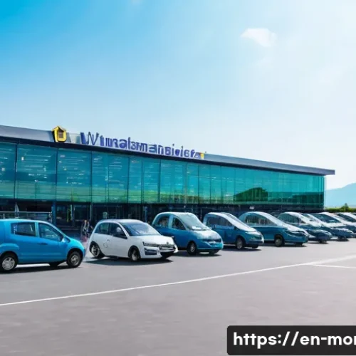 몬테네그로 유럽 내 이동 방법 - A vibrant scene at Podgorica Airport in Montenegro during summer, showing a modern airport terminal ...