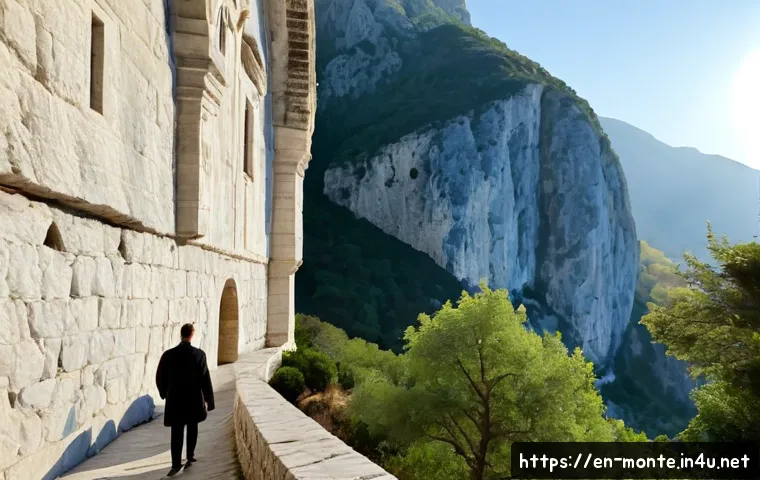 Home 17 몬테네그로에서 경험할 특이한 점 - Photorealistic travel scene at Ostrog Monastery in Montenegro, a white stone monastery dramatically ...